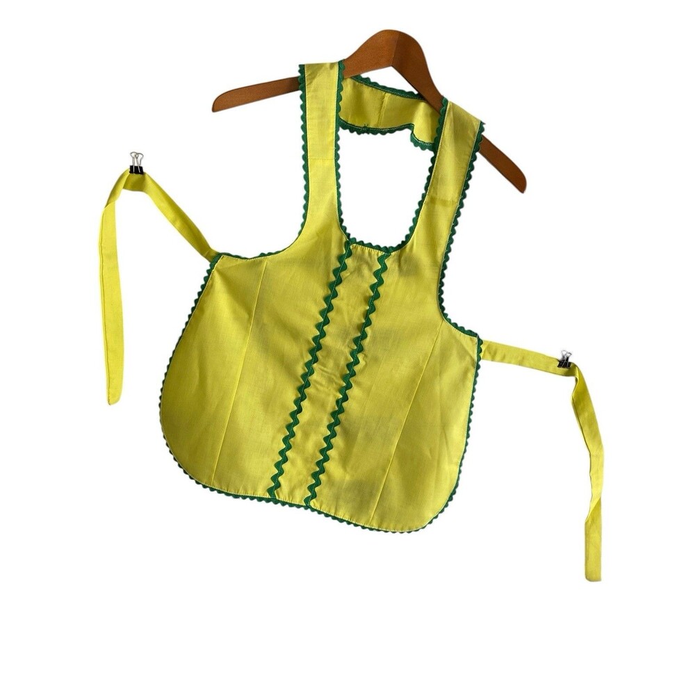 Vintage Apron Girl's One Size Yellow w Green Rick Rack Handmade